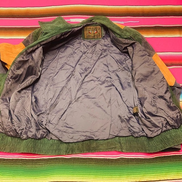 Vintage Patchwork Leather Bomber Jacket Men's M Colorful 80s 90s Lined Korea - Picture 2 of 12